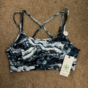 Brand new Gaiam sports bra, size medium, blue and white